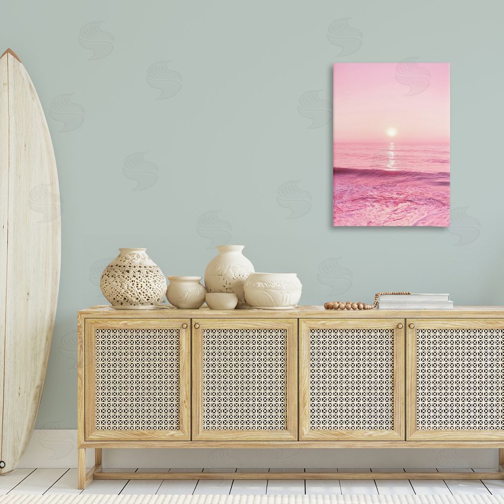 Nataly White Peachy Pink Sunset Canvas Wall Art Print in Room