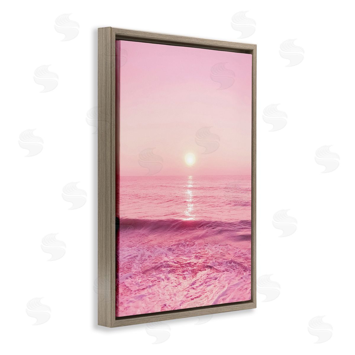 Nataly White Peachy Pink Sunset Brown Floating Frame Canvas Wall Art Print
