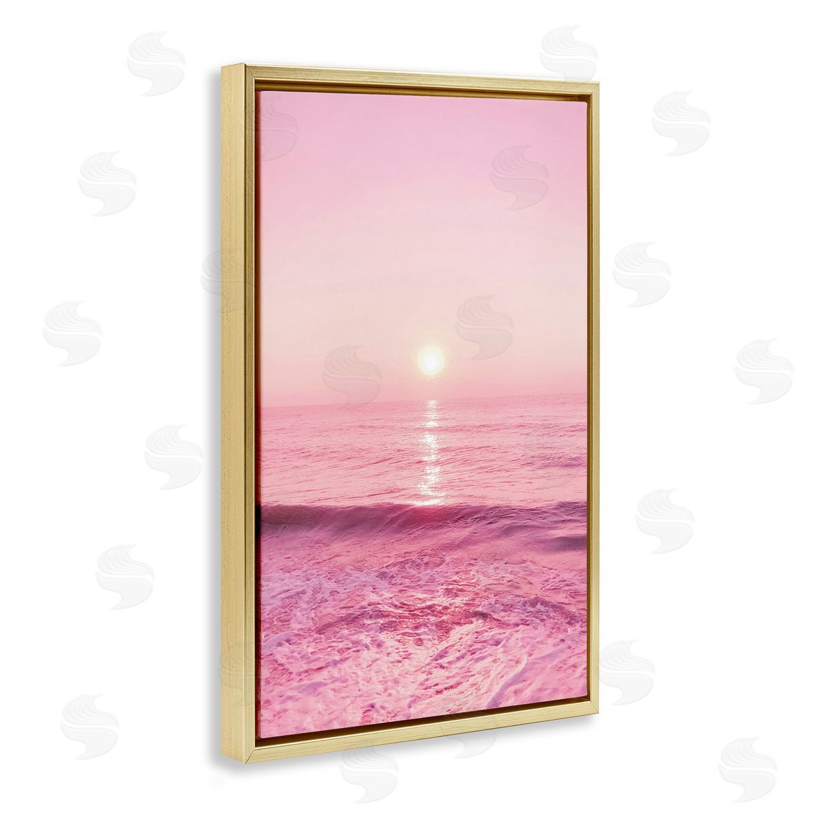 Nataly White Peachy Pink Sunset Gold Floating Frame Canvas Wall Art Print