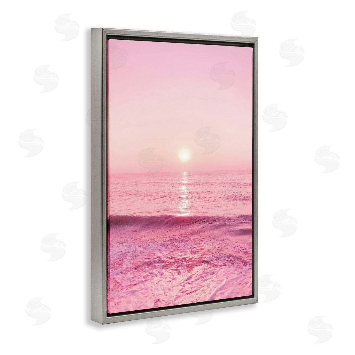 Nataly White Peachy Pink Sunset Gray Floating Frame Canvas Wall Art Print