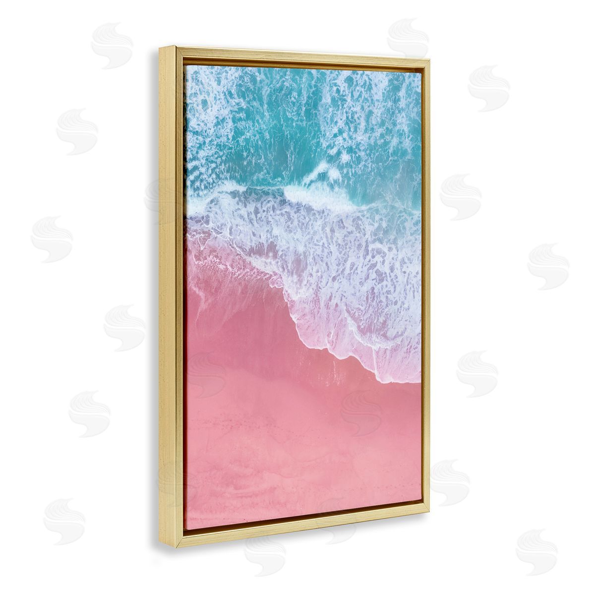 Nataly White Pink Surf Tide Gold Floating Frame Canvas Wall Art Print