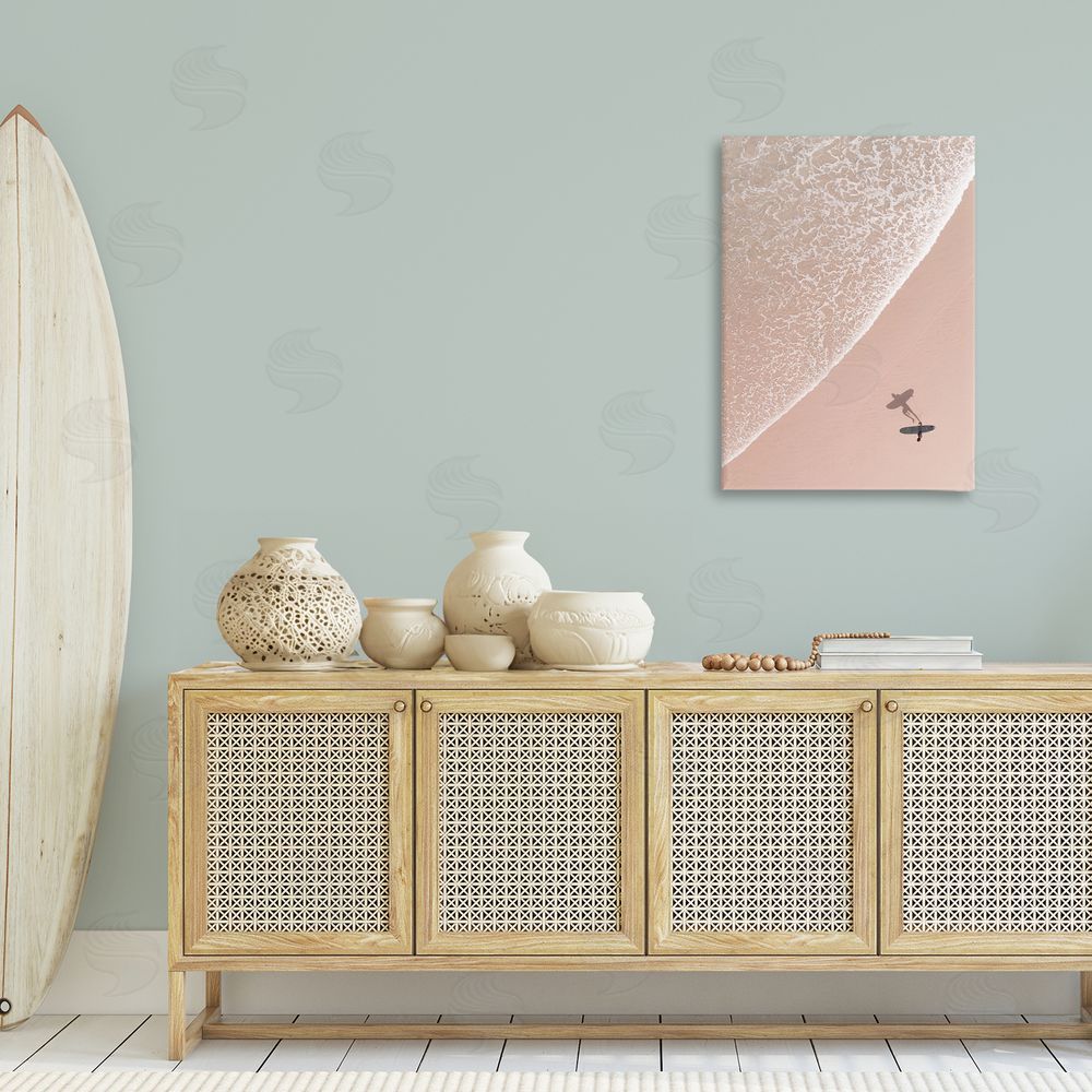 Nataly White Beach Surfer Silhouette Canvas Wall Art Print in Room