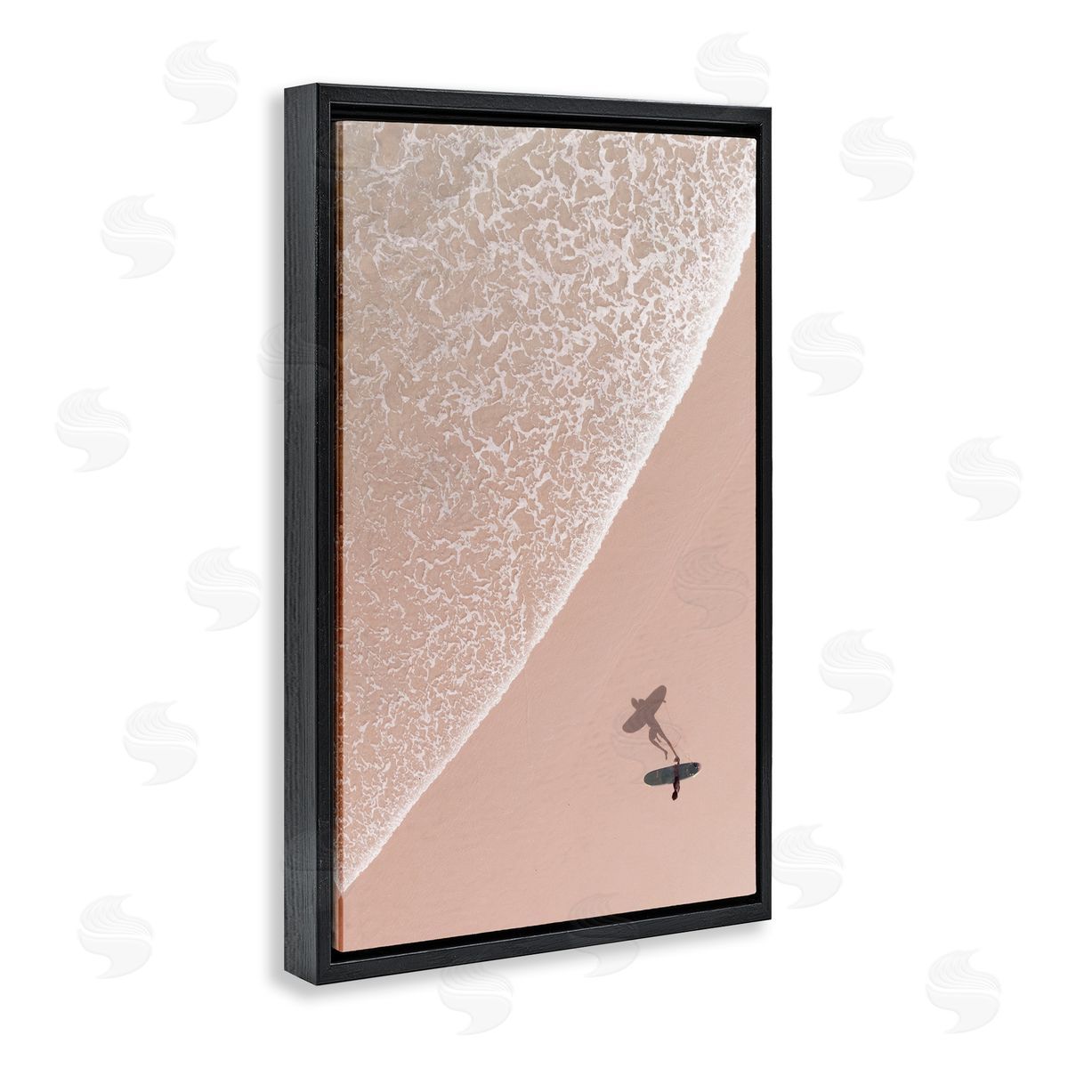 Nataly White Beach Surfer Silhouette Black Floating Frame Canvas Wall Art Print