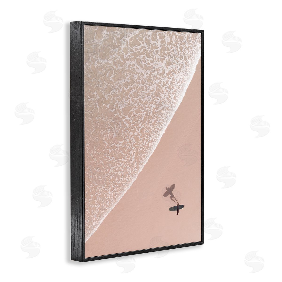 Nataly White Beach Surfer Silhouette Black Framed Giclee Wall Art Print