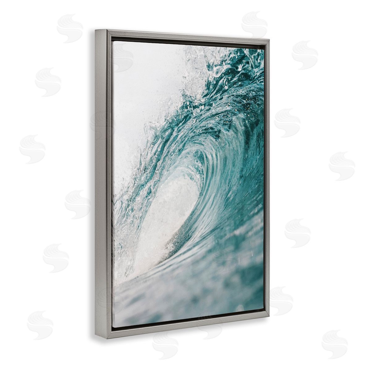 Nataly White Rolling Surf Waves Gray Floating Frame Canvas Wall Art Print