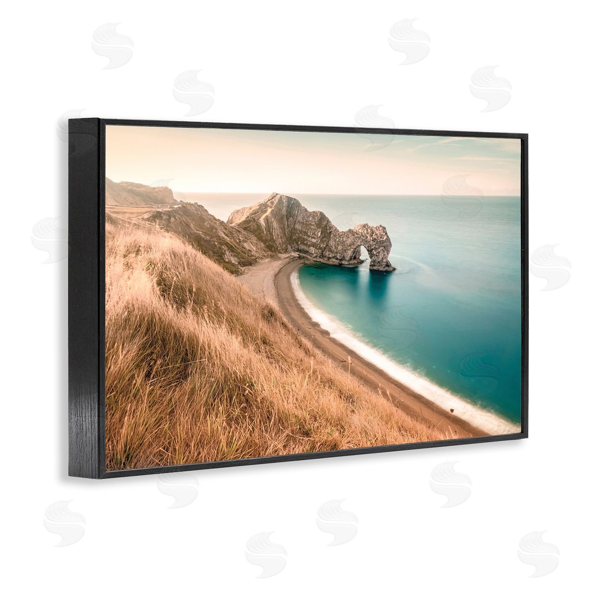 Nataly White Beach With Arched Cove Black Framed Giclee Wall Art Print