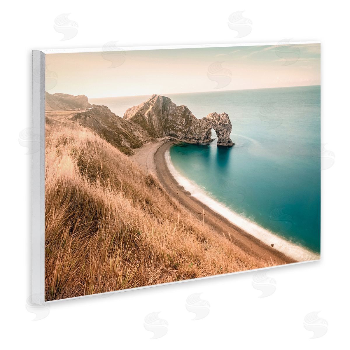 Nataly White Beach With Arched Cove Wooden Wall Plaque Art Print