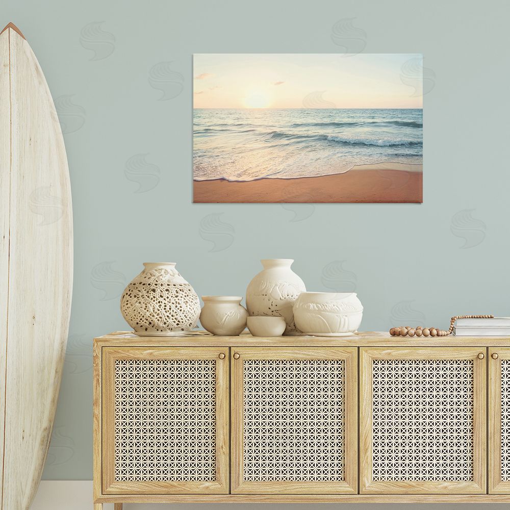 Nataly White Rolling Tide Beach Canvas Wall Art Print in Room