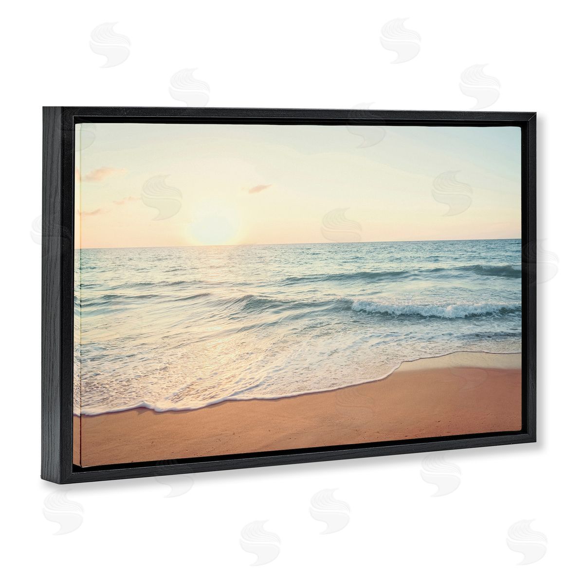 Nataly White Rolling Tide Beach Black Floating Frame Canvas Wall Art Print