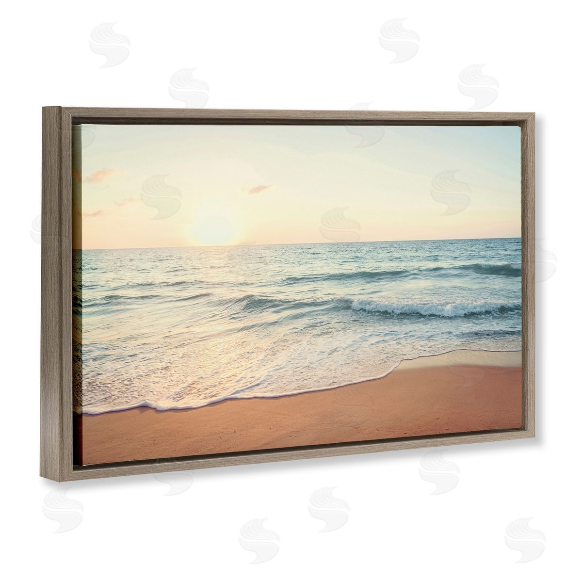 Nataly White Rolling Tide Beach Brown Floating Frame Canvas Wall Art Print