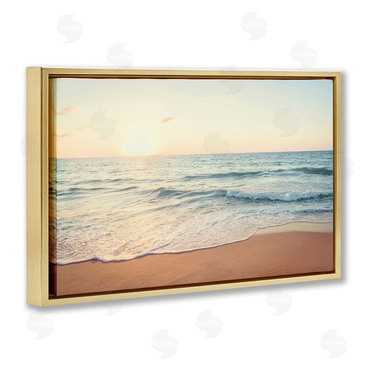 Nataly White Rolling Tide Beach Gold Floating Frame Canvas Wall Art Print