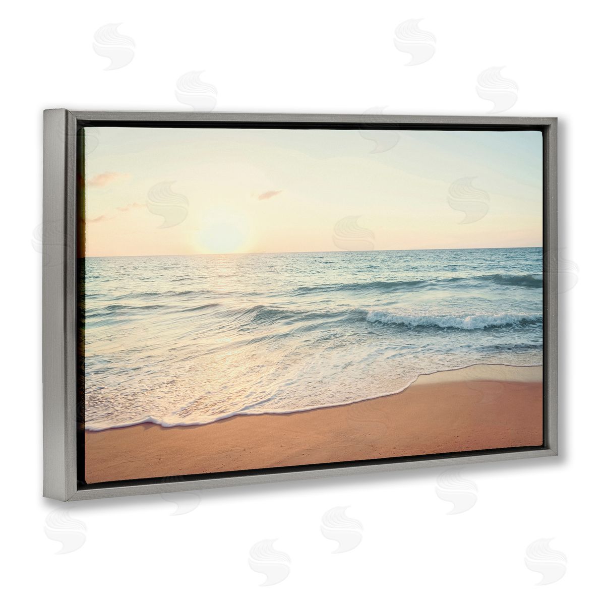 Nataly White Rolling Tide Beach Gray Floating Frame Canvas Wall Art Print