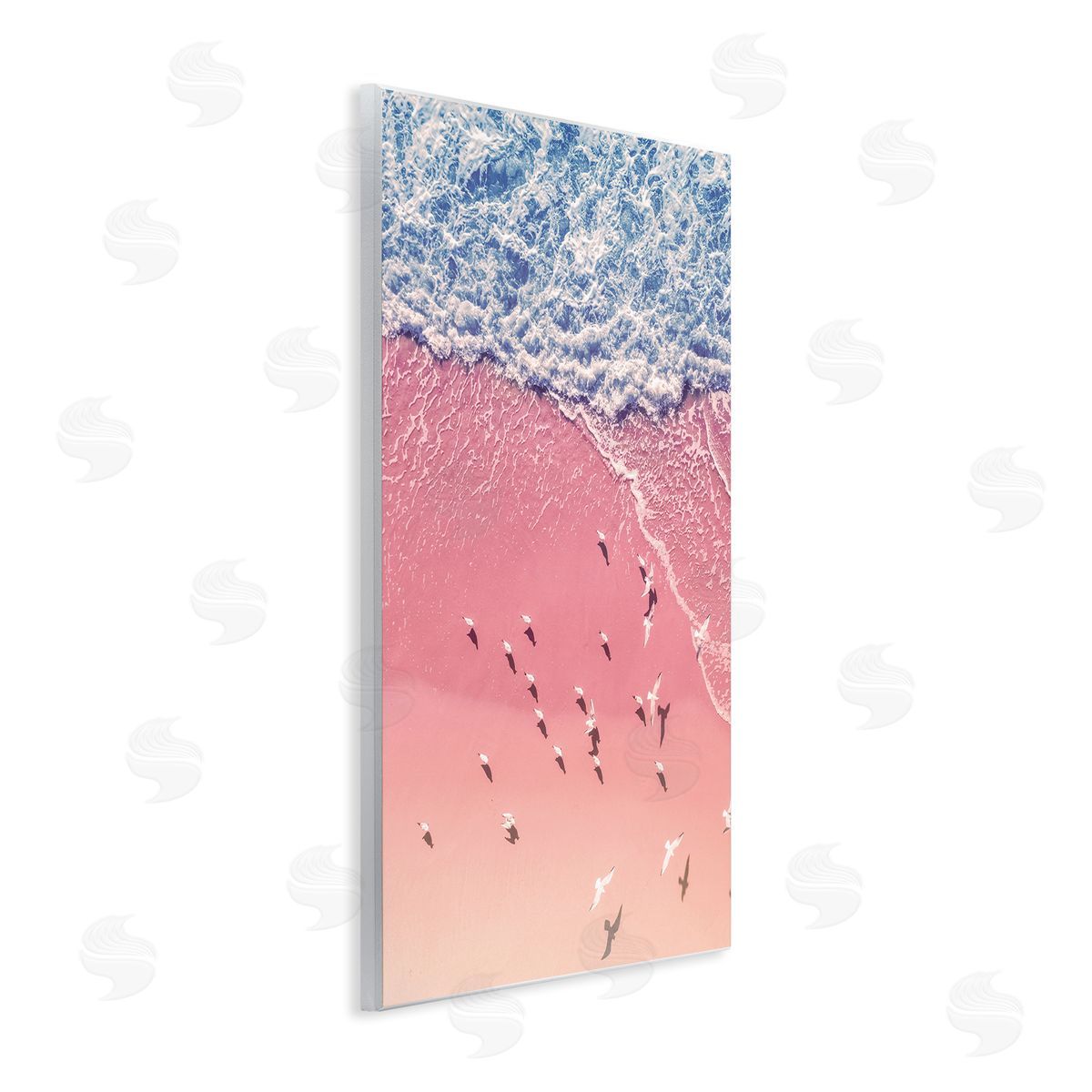 Nataly White Aerial Seagulls Pink Beach Wooden Wall Plaque Art Print