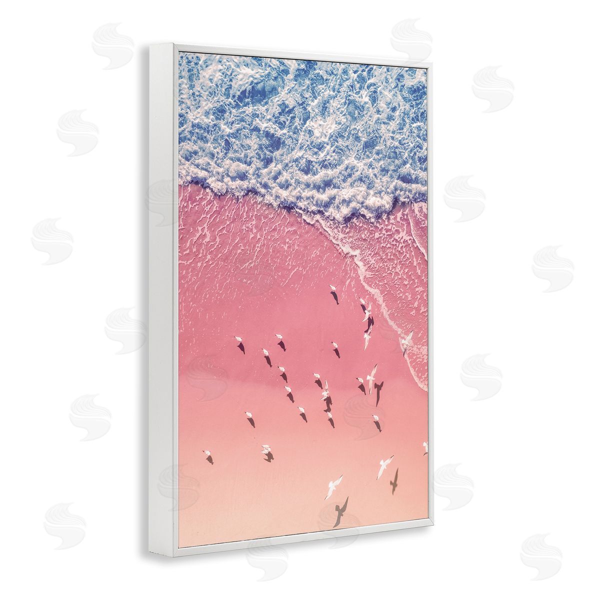 Nataly White Aerial Seagulls Pink Beach White Framed Giclee Wall Art Print