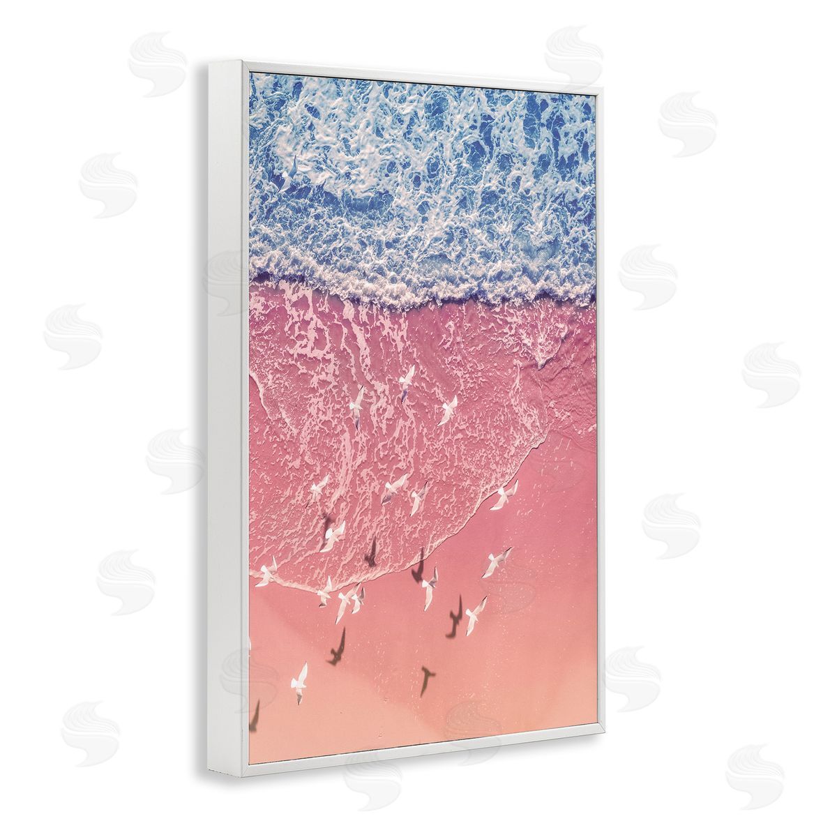 Nataly White Aerial Seagulls over Beach White Framed Giclee Wall Art Print