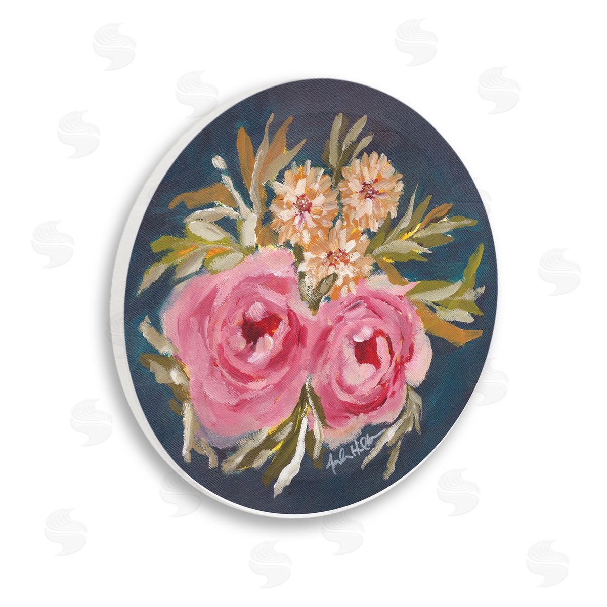 Ashley Justice Round Pink Roses Wooden Wall Plaque Art Print