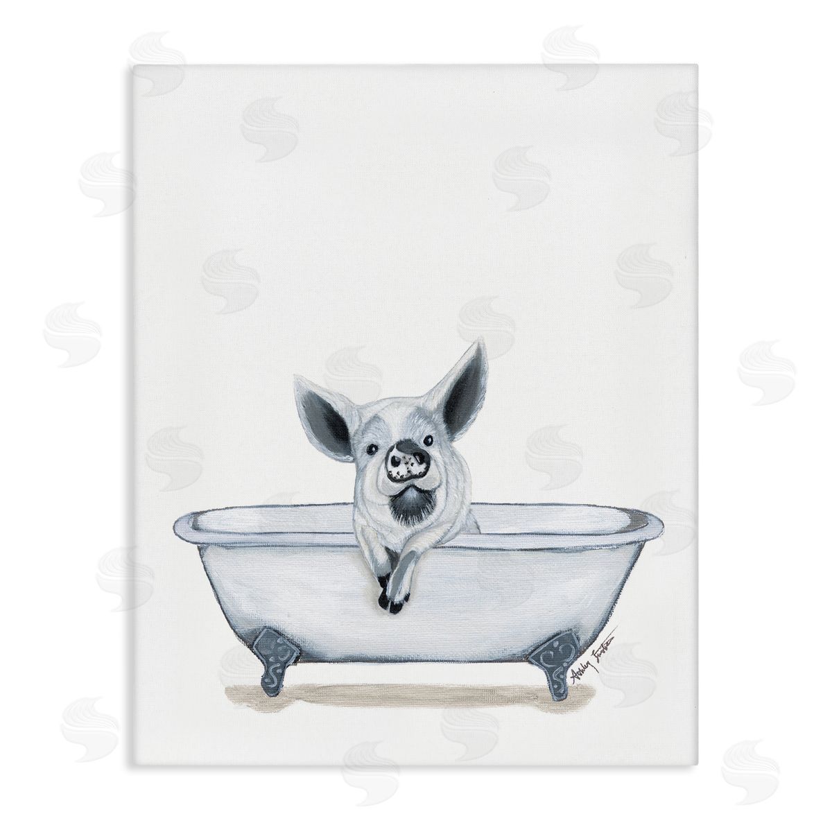 Ashley Justice Pig in Tub Sketch Canvas Wall Art Print