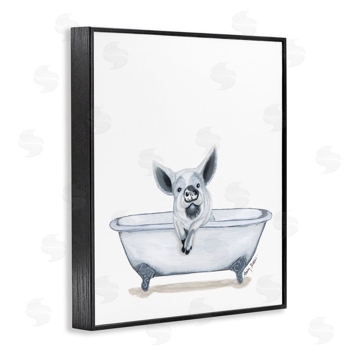Ashley Justice Pig in Tub Sketch Black Framed Giclee Wall Art Print