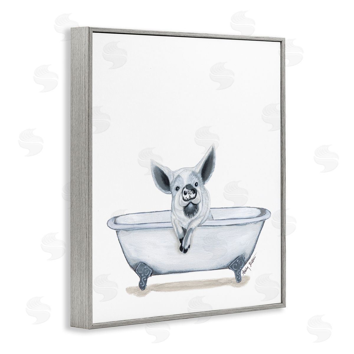 Ashley Justice Pig in Tub Sketch Gray Framed Giclee Wall Art Print