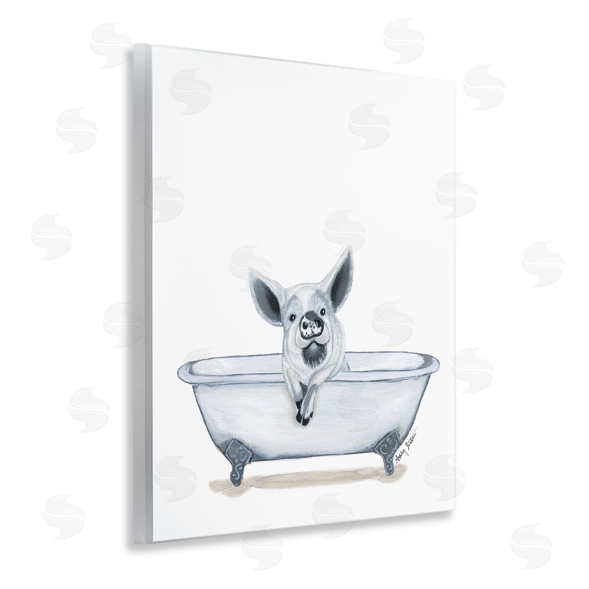 Ashley Justice Pig in Tub Sketch Wooden Wall Plaque Art Print