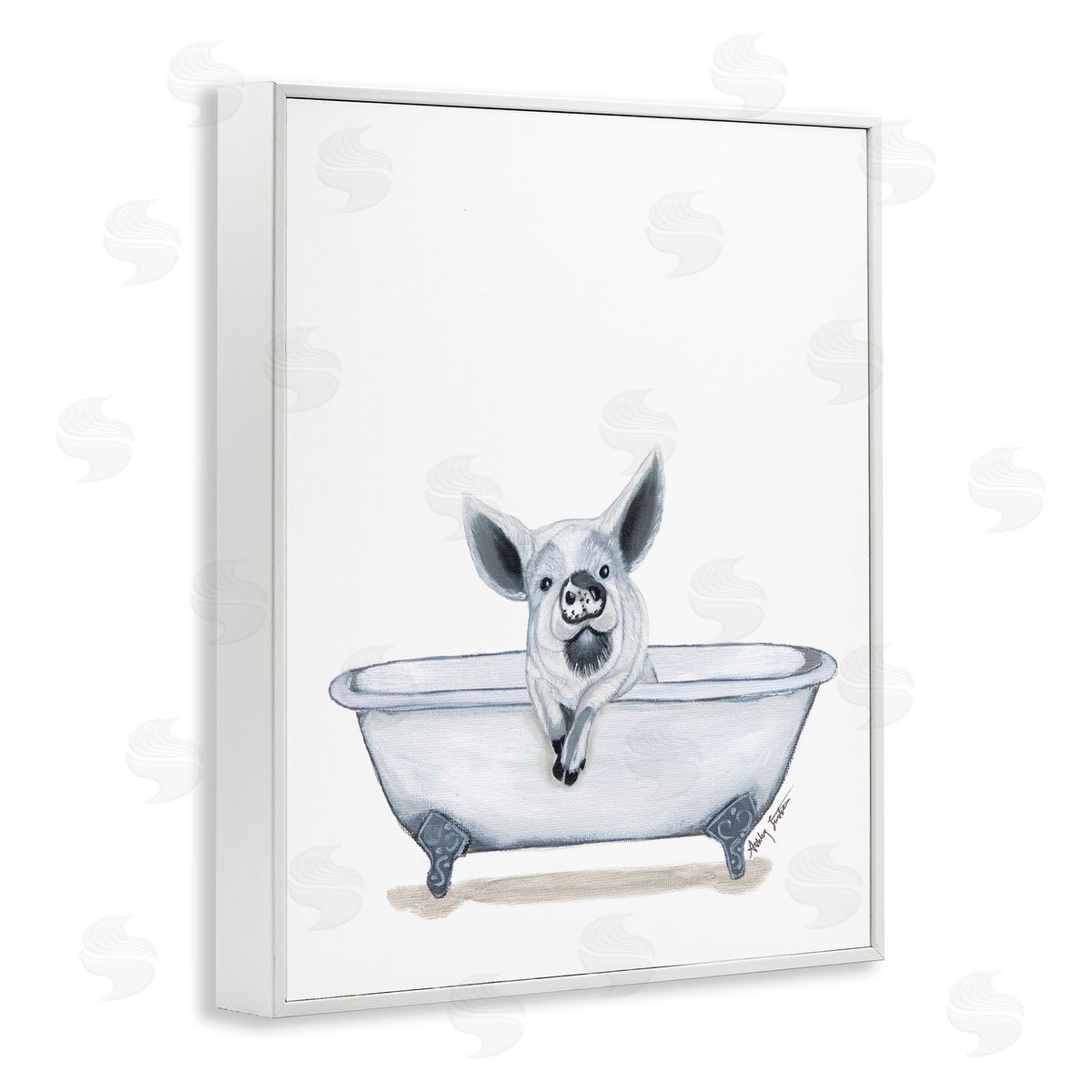 Ashley Justice Pig in Tub Sketch White Framed Giclee Wall Art Print