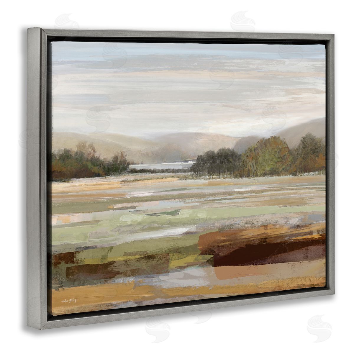 Amber Sterling Idyllic Countryside View Gray Floating Frame Canvas Wall Art Print