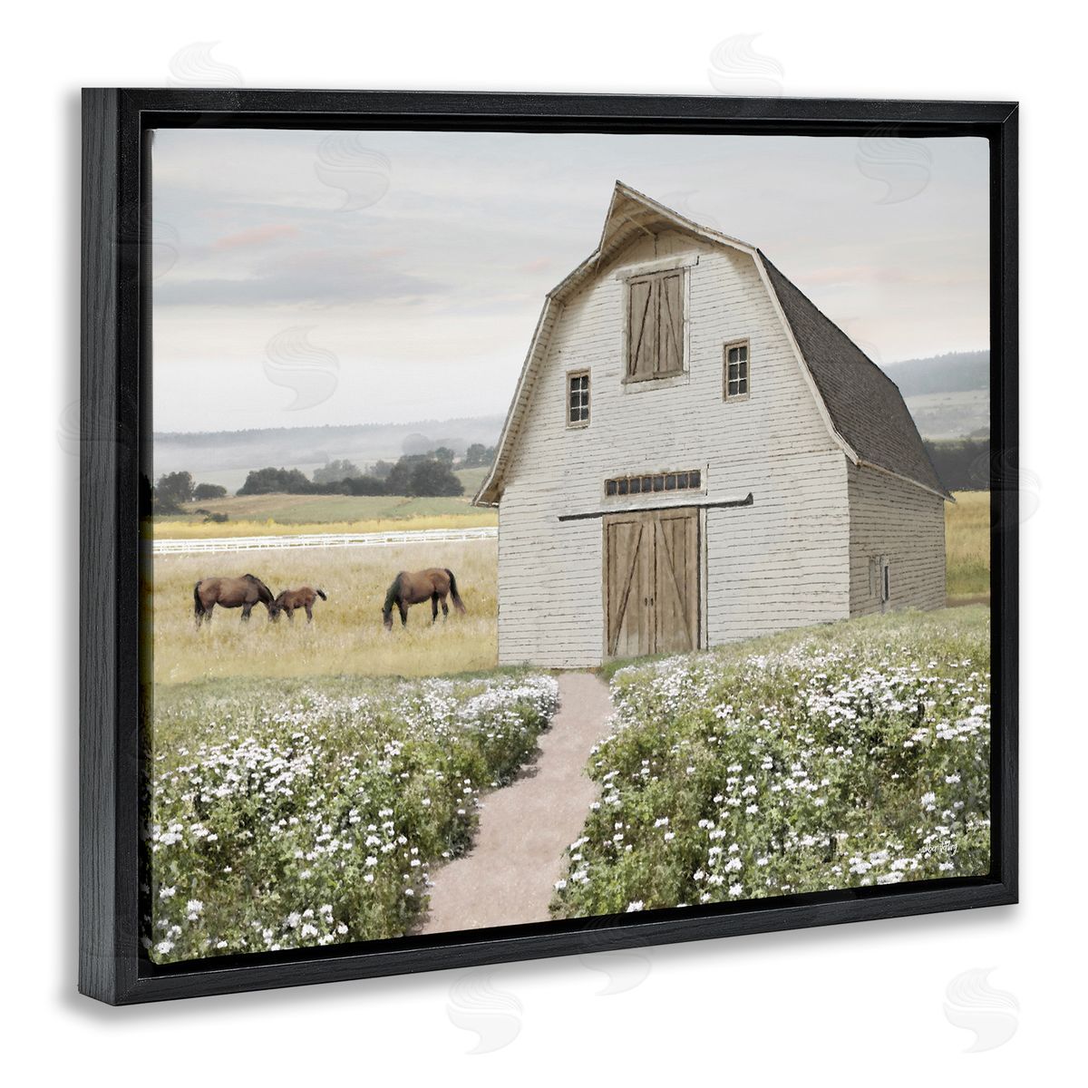 Amber Sterling Charming Path to Barn Black Floating Frame Canvas Wall Art Print