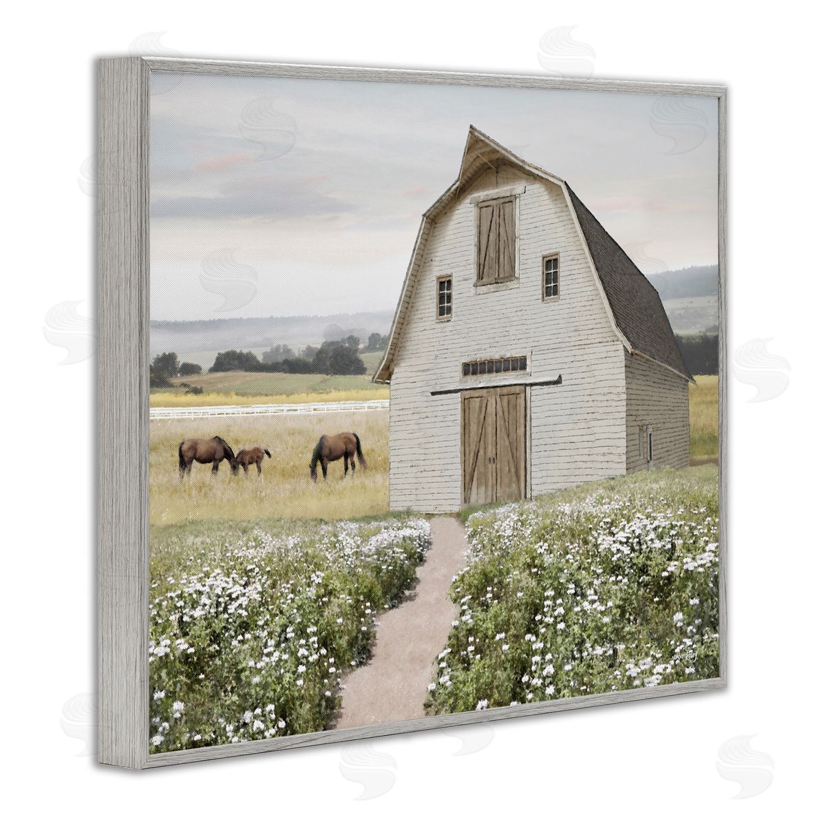 Amber Sterling Charming Path to Barn Gray Framed Giclee Wall Art Print