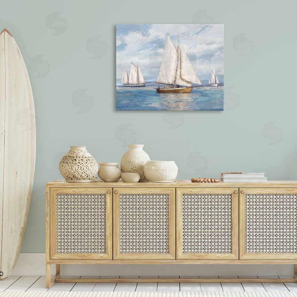 Amber Sterling Sailboat Trio Impression Canvas Wall Art Print in Room