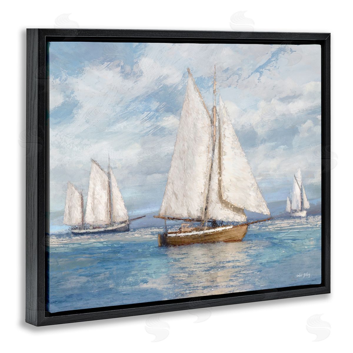 Amber Sterling Sailboat Trio Impression Black Floating Frame Canvas Wall Art Print