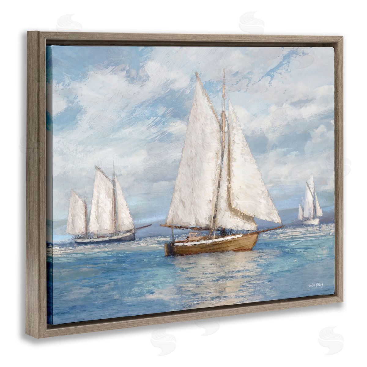 Amber Sterling Sailboat Trio Impression Brown Floating Frame Canvas Wall Art Print