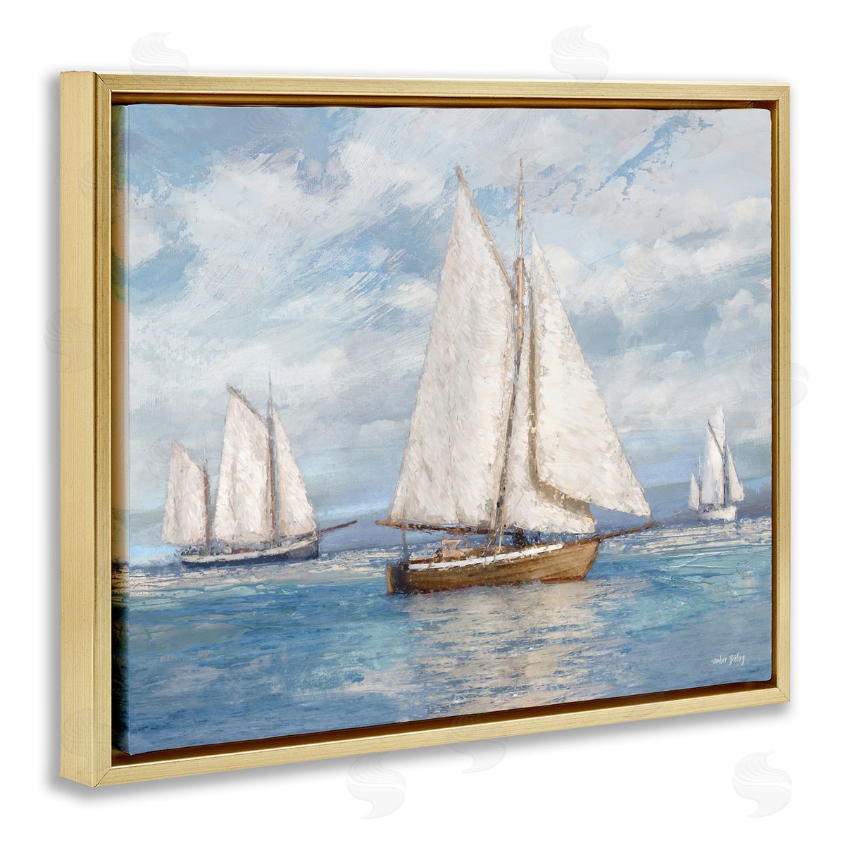 Amber Sterling Sailboat Trio Impression Gold Floating Frame Canvas Wall Art Print