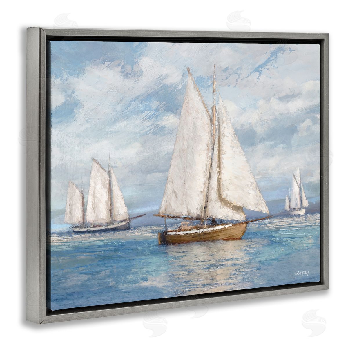 Amber Sterling Sailboat Trio Impression Gray Floating Frame Canvas Wall Art Print