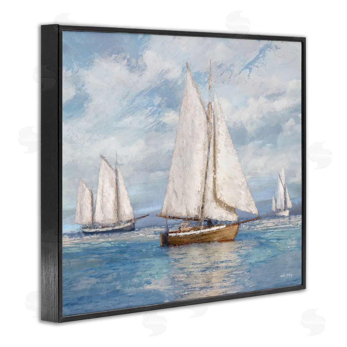 Amber Sterling Sailboat Trio Impression Black Framed Giclee Wall Art Print