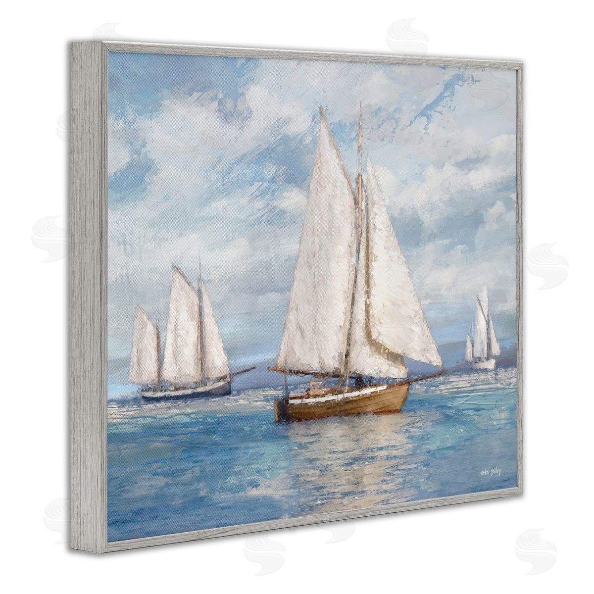 Amber Sterling Sailboat Trio Impression Gray Framed Giclee Wall Art Print
