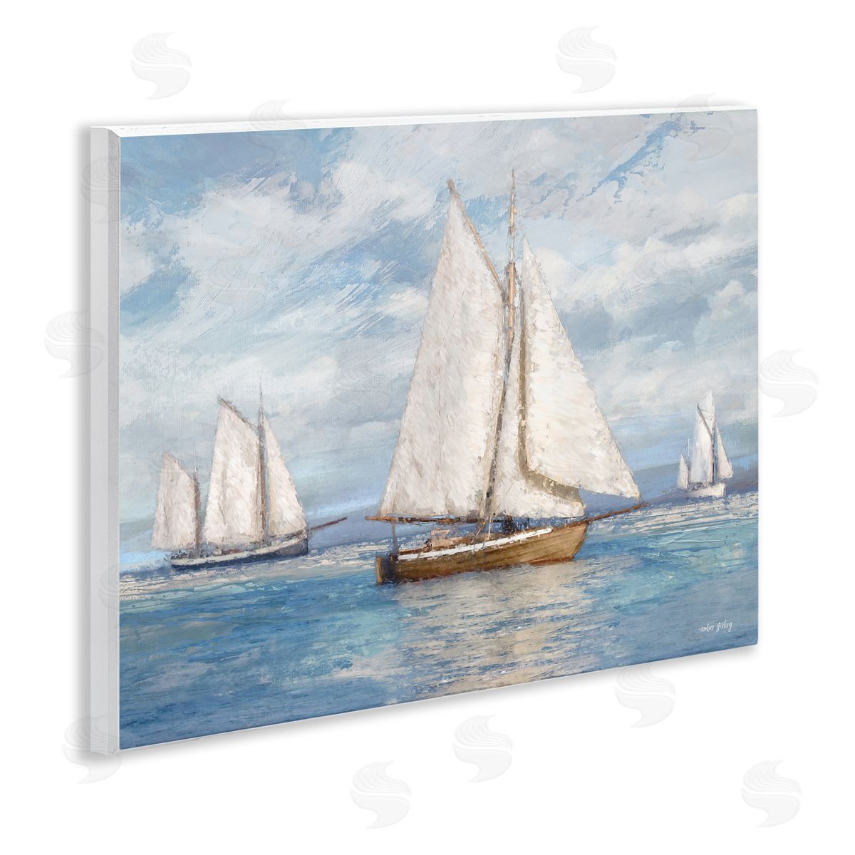 Amber Sterling Sailboat Trio Impression Wooden Wall Plaque Art Print