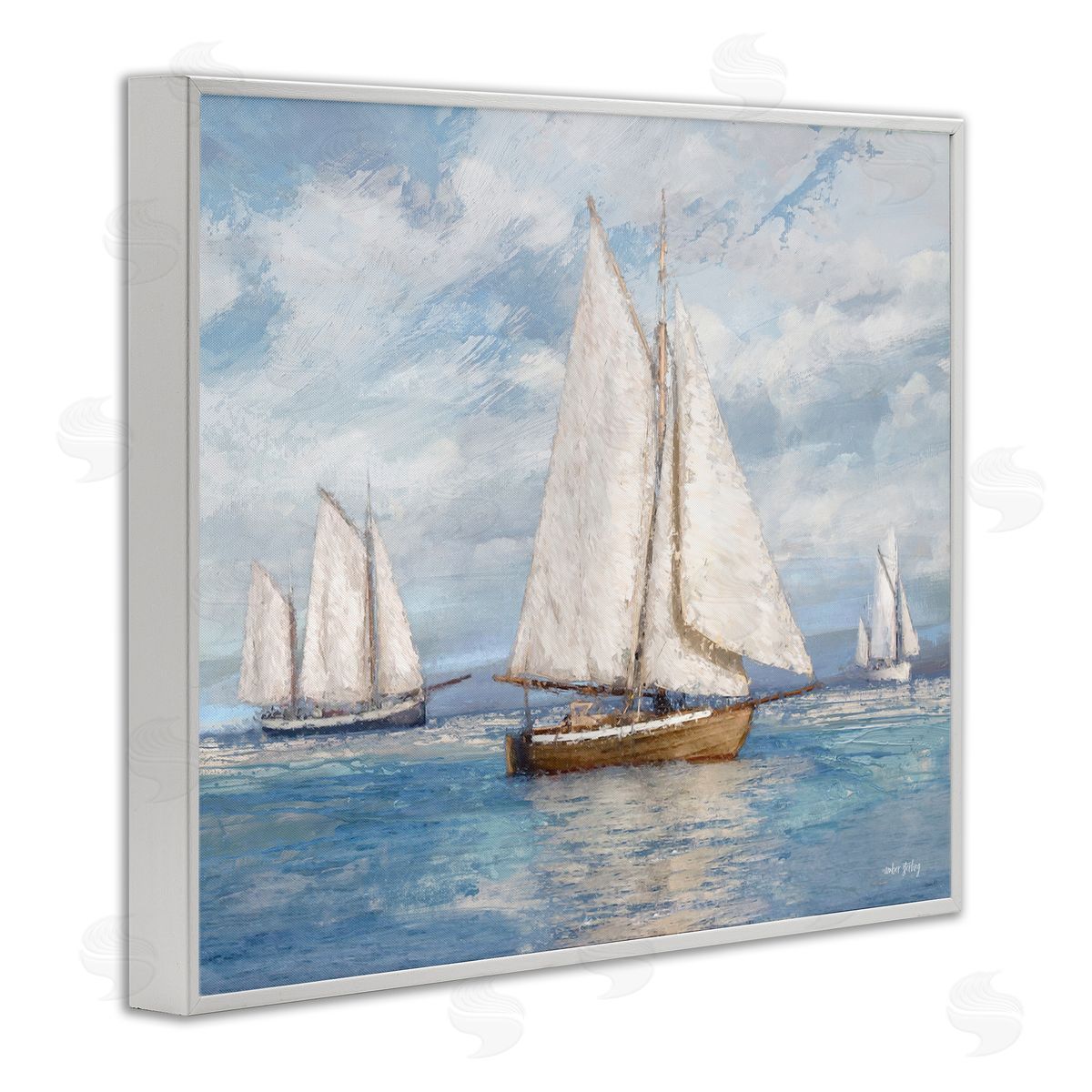 Amber Sterling Sailboat Trio Impression White Framed Giclee Wall Art Print