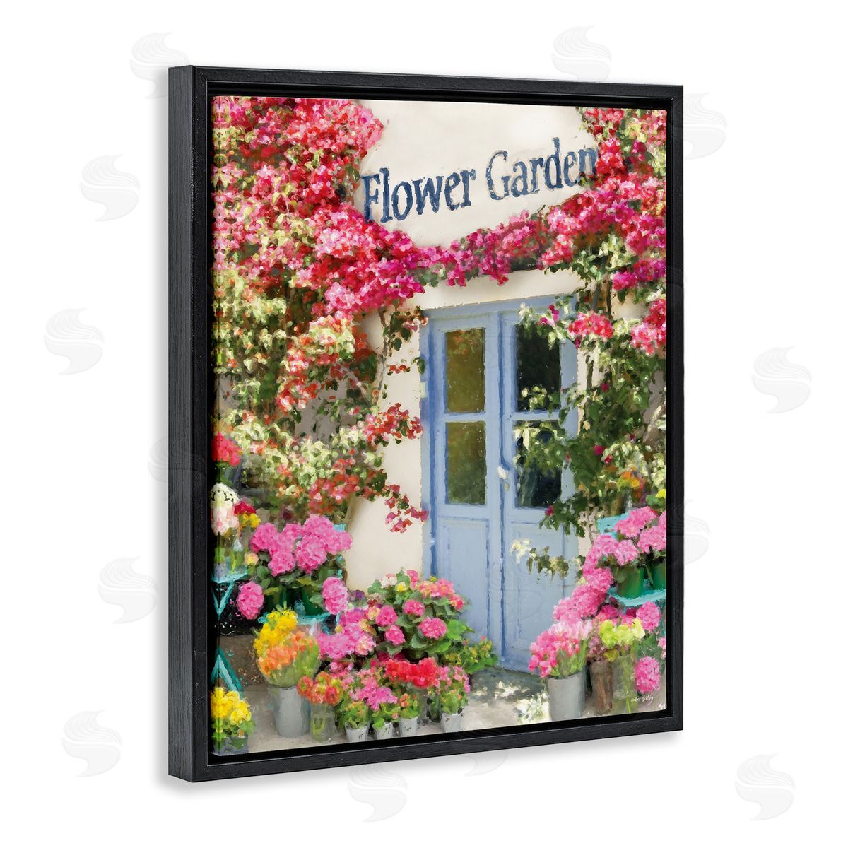 Sara Baker Flower Garden Doorway Black Floating Frame Canvas Wall Art Print