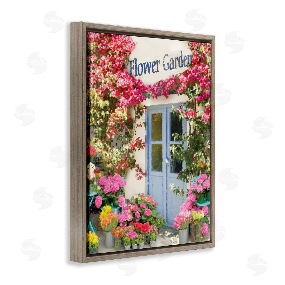 Sara Baker Flower Garden Doorway Brown Floating Frame Canvas Wall Art Print