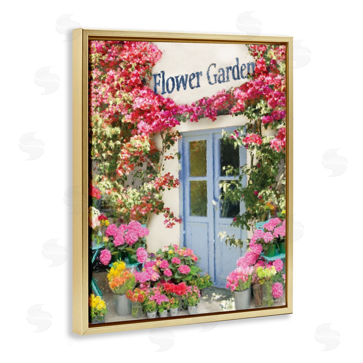 Sara Baker Flower Garden Doorway Gold Floating Frame Canvas Wall Art Print