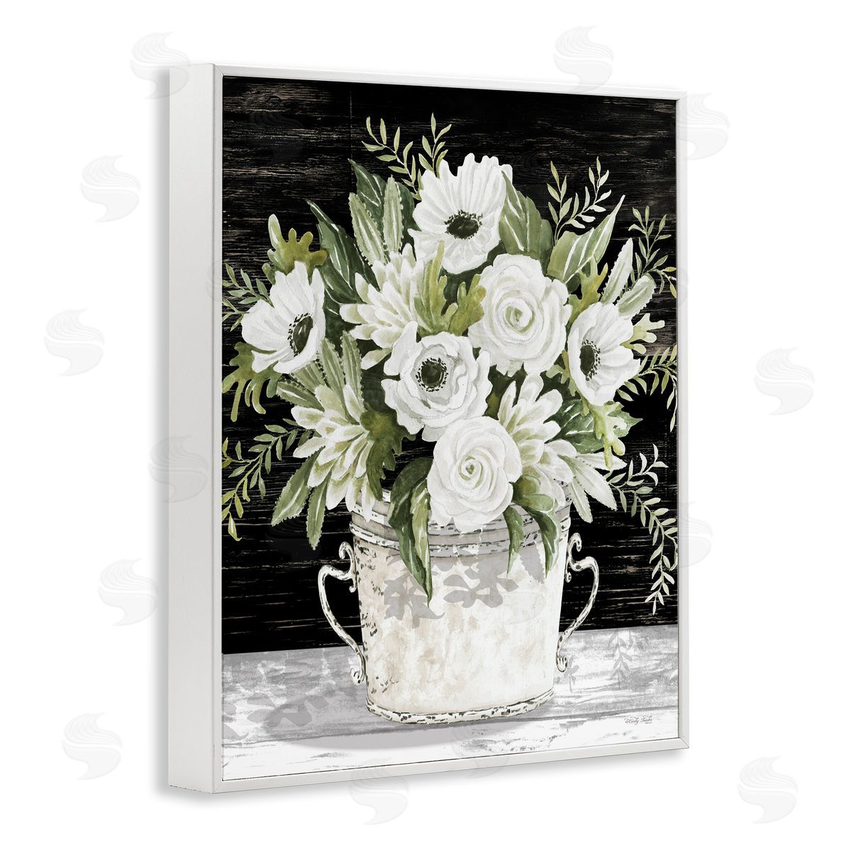 Cindy Jacobs White Flowers Country Tin White Framed Giclee Wall Art Print