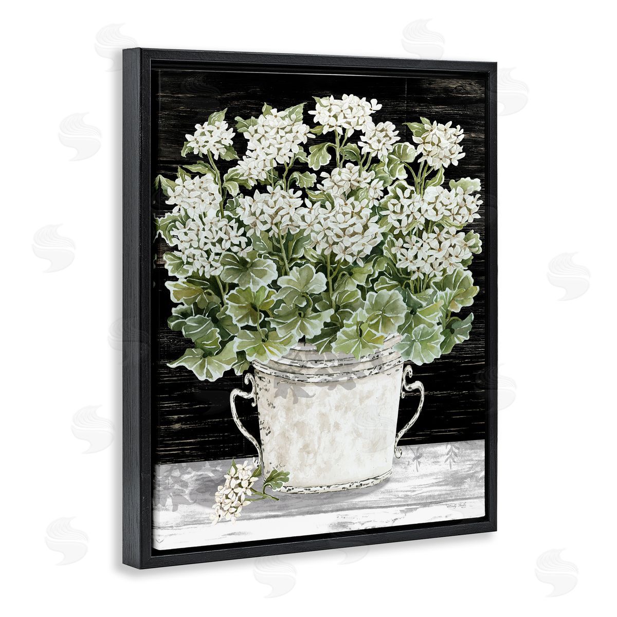 Cindy Jacobs Country Vase Baby's Breath Black Floating Frame Canvas Wall Art Print