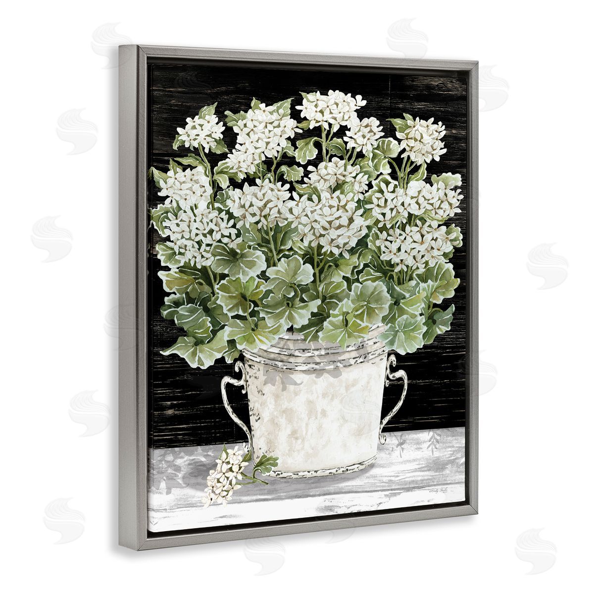 Cindy Jacobs Country Vase Baby's Breath Gray Floating Frame Canvas Wall Art Print