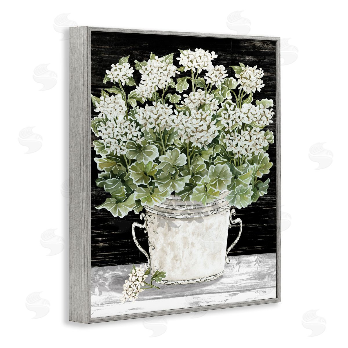 Cindy Jacobs Country Vase Baby's Breath Gray Framed Giclee Wall Art Print
