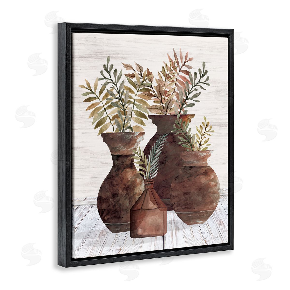 Cindy Jacobs Rustic Pottery Plants Black Floating Frame Canvas Wall Art Print