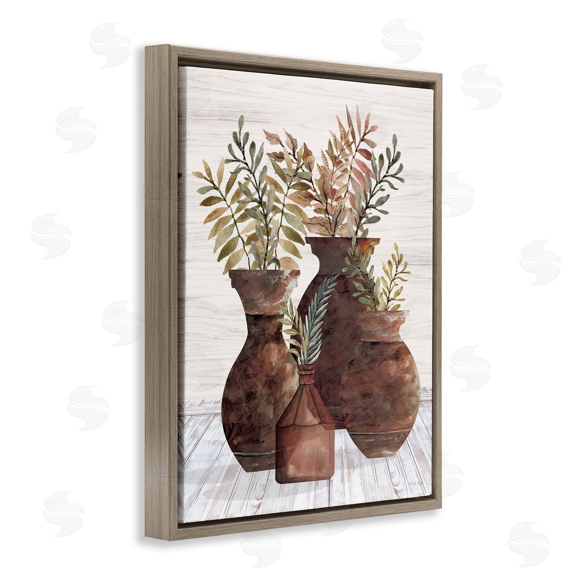 Cindy Jacobs Rustic Pottery Plants Brown Floating Frame Canvas Wall Art Print