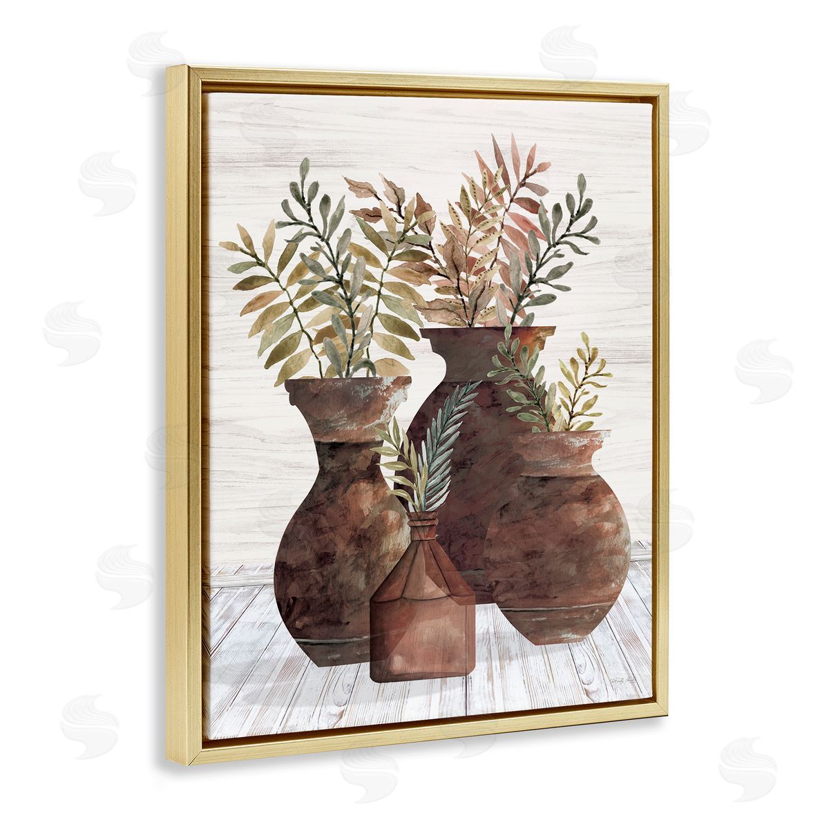 Cindy Jacobs Rustic Pottery Plants Gold Floating Frame Canvas Wall Art Print