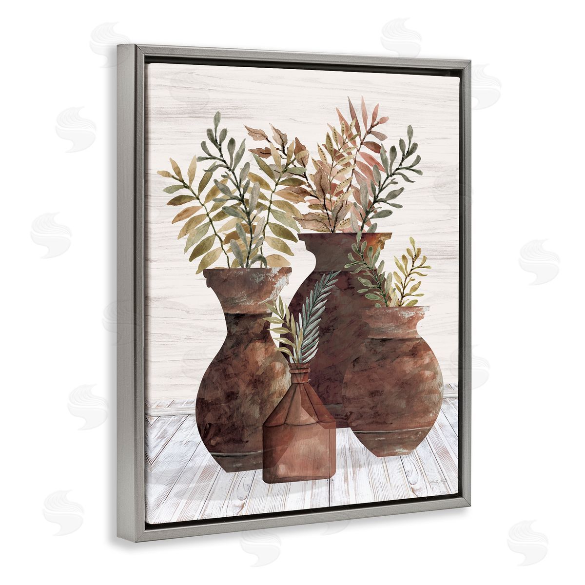 Cindy Jacobs Rustic Pottery Plants Gray Floating Frame Canvas Wall Art Print