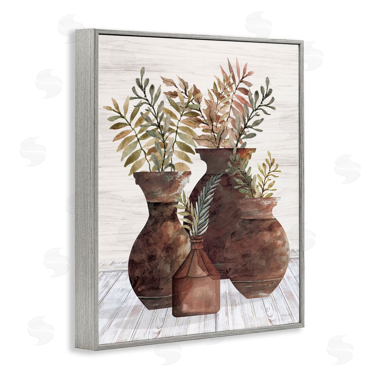 Cindy Jacobs Rustic Pottery Plants Gray Framed Giclee Wall Art Print