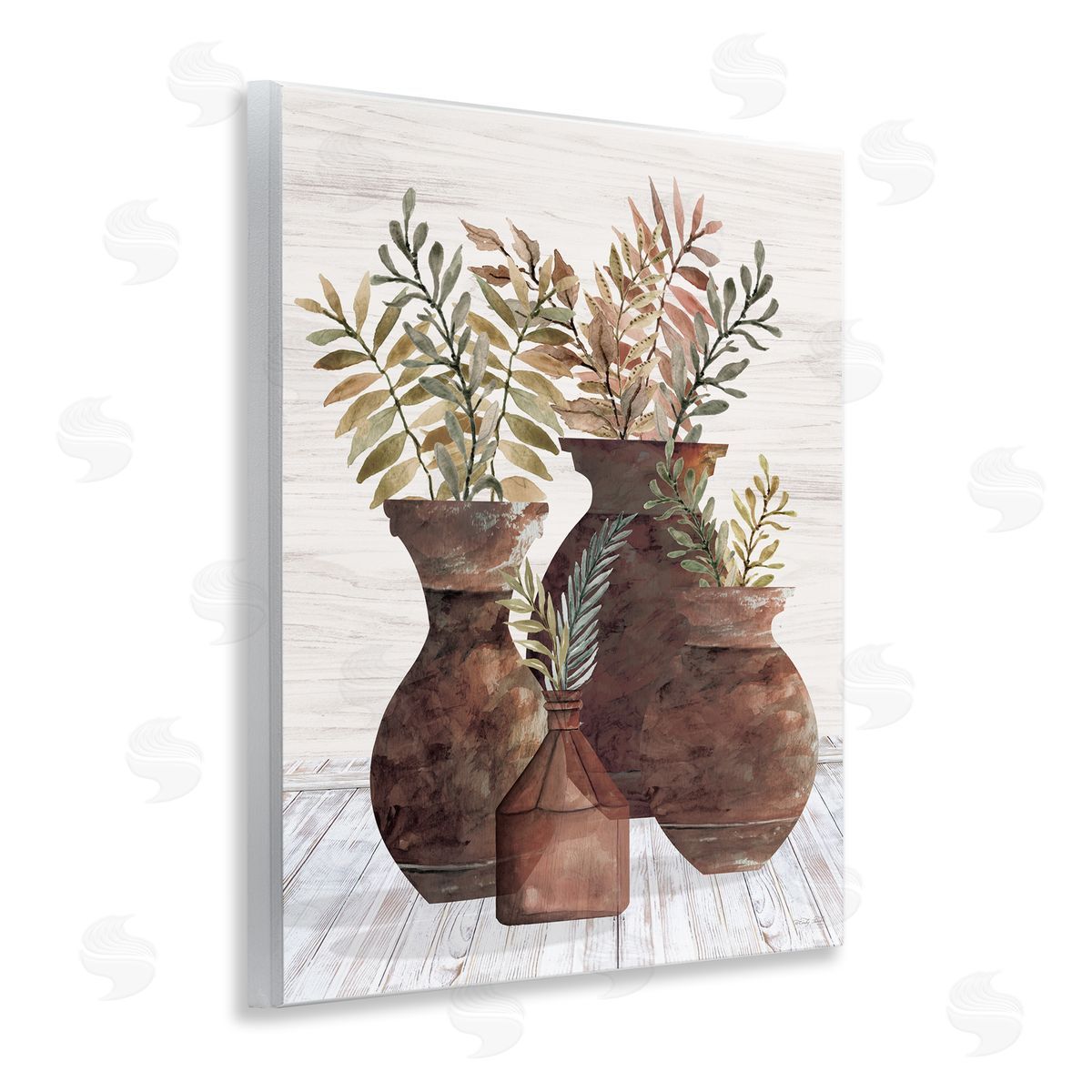 Cindy Jacobs Rustic Pottery Plants Wooden Wall Plaque Art Print